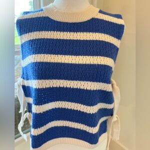 Royal Blue and White Striped Women's Sweater Vest Size Small